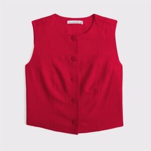 Abercrombie & Fitch Red Linen Button-Front Vest
